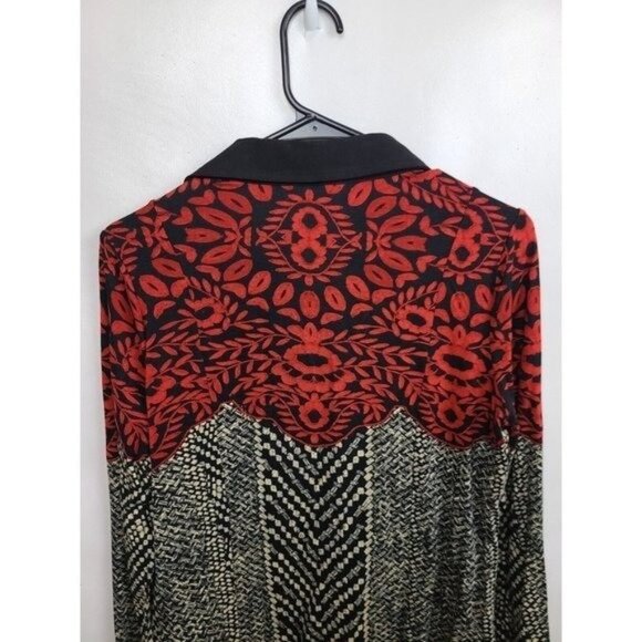 Soft Surroundings Womens BOHO Shirt XS Red Black Floral Long Sleeve Carrier - Picture 6 of 6